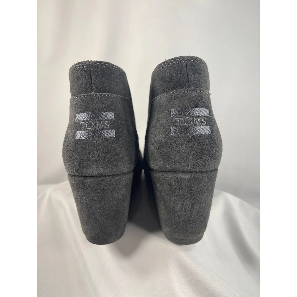 TOMS Wedge Suede Bootie Ankle Boots Size 9.5 in Castlerock Grey Suede